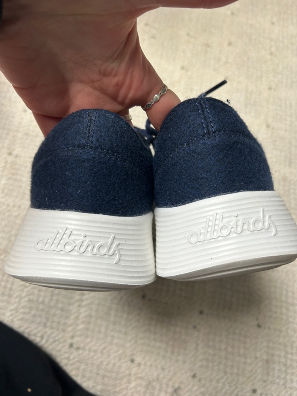 allbirds Navy Wool Lace-Up Sneakers with White Sole - Picture 7 of 9
